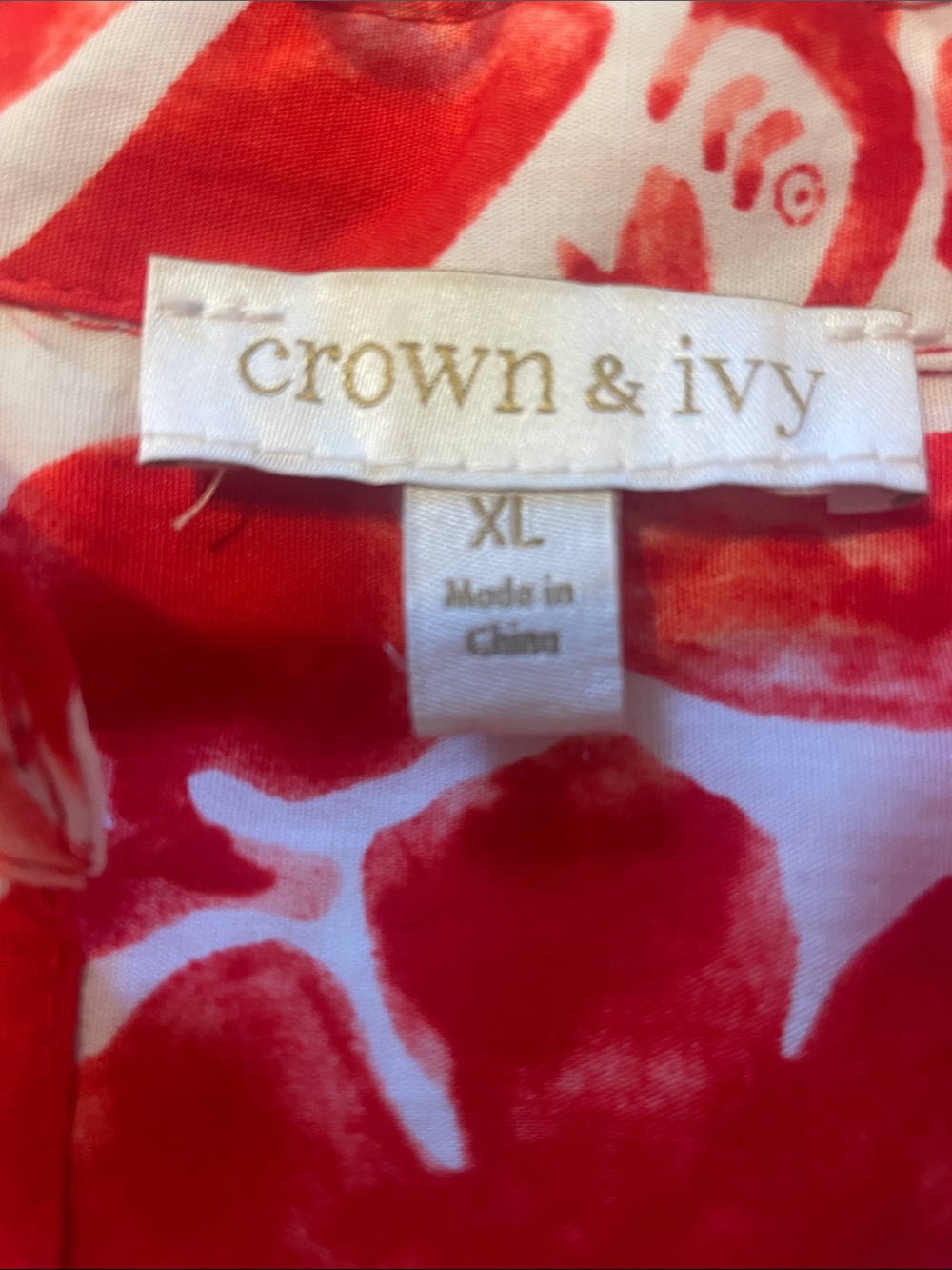 NWOT Crown and Ivy Red and White Tropical Print Flutter-Sleeve Blouse Size XL - Picture 6 of 7